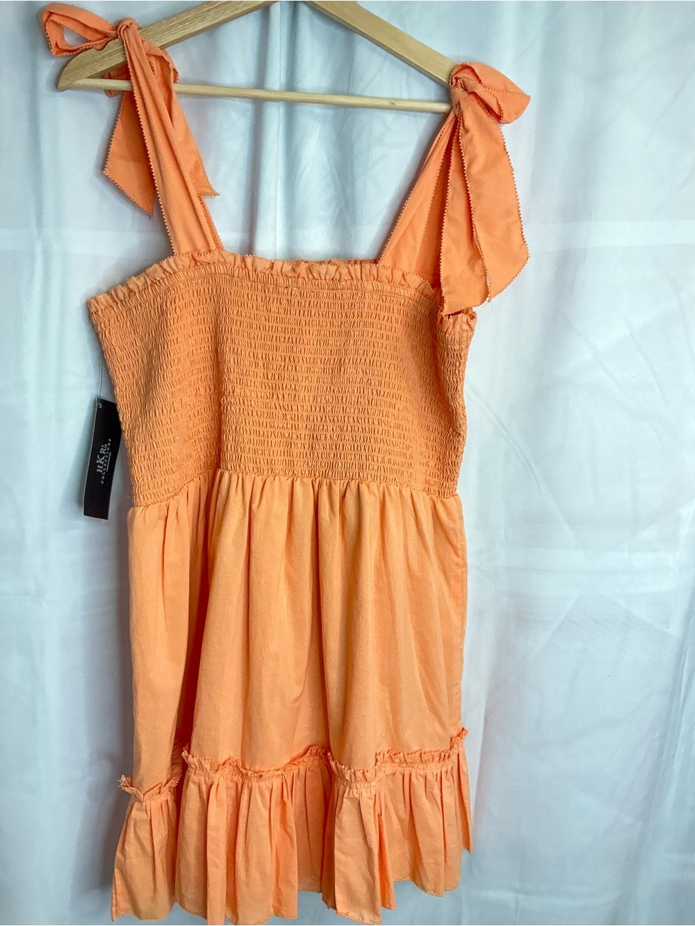 2337 - Peach Smocked Tie-Shoulder Sundress - Picture 3 of 5
